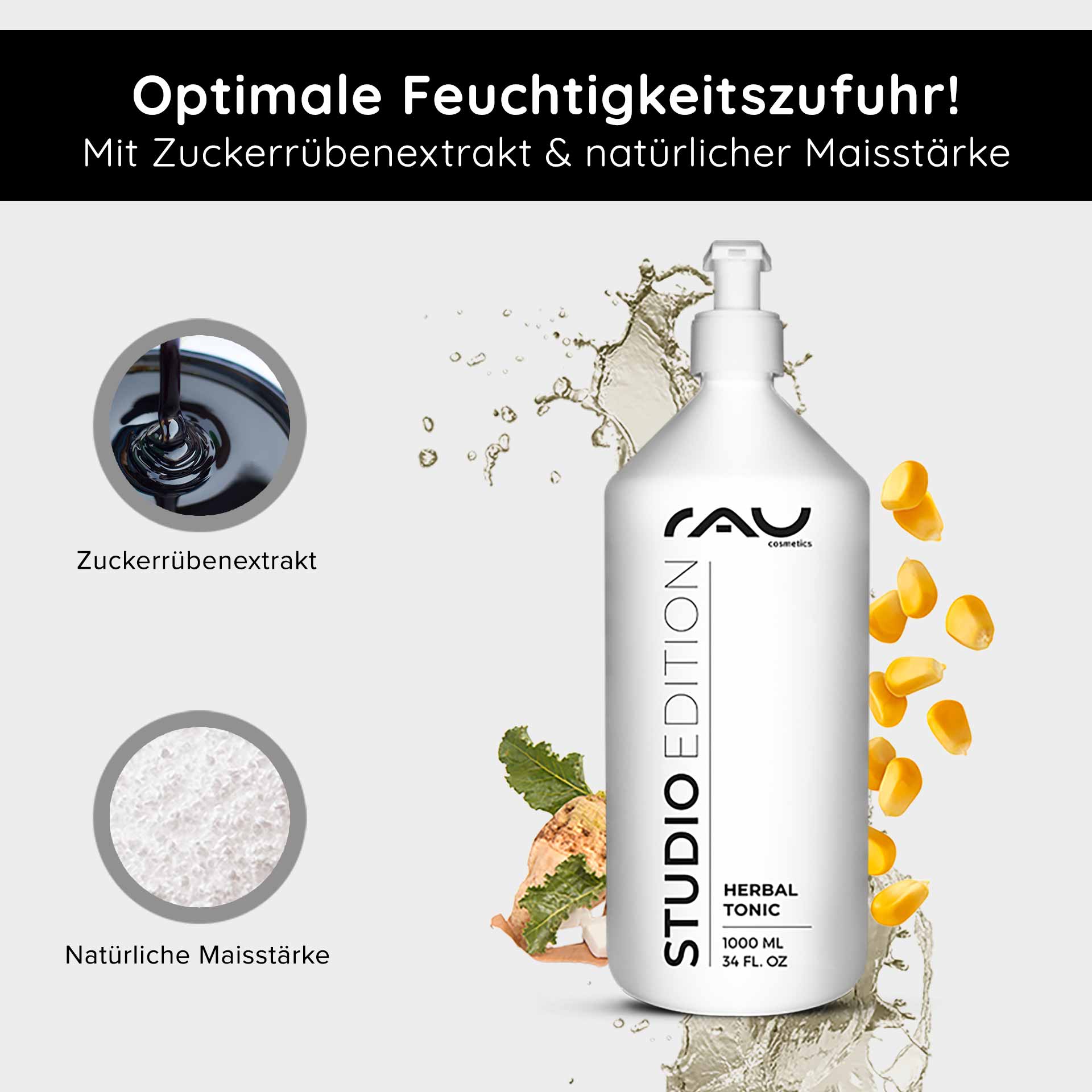 RAU beyond Herbal Tonic 1 л PROFILINE - нежный тоник для лица, созданный из лучших природных материалов RAU Cosmetics Herbal Tonic Flasche mit Inhaltsstoffen wie Zuckerrübenextrakt und natürlicher Maisstärke, die auf eine optimale Feuchtigkeitsversorgung für die Hautpflege Wert legen.