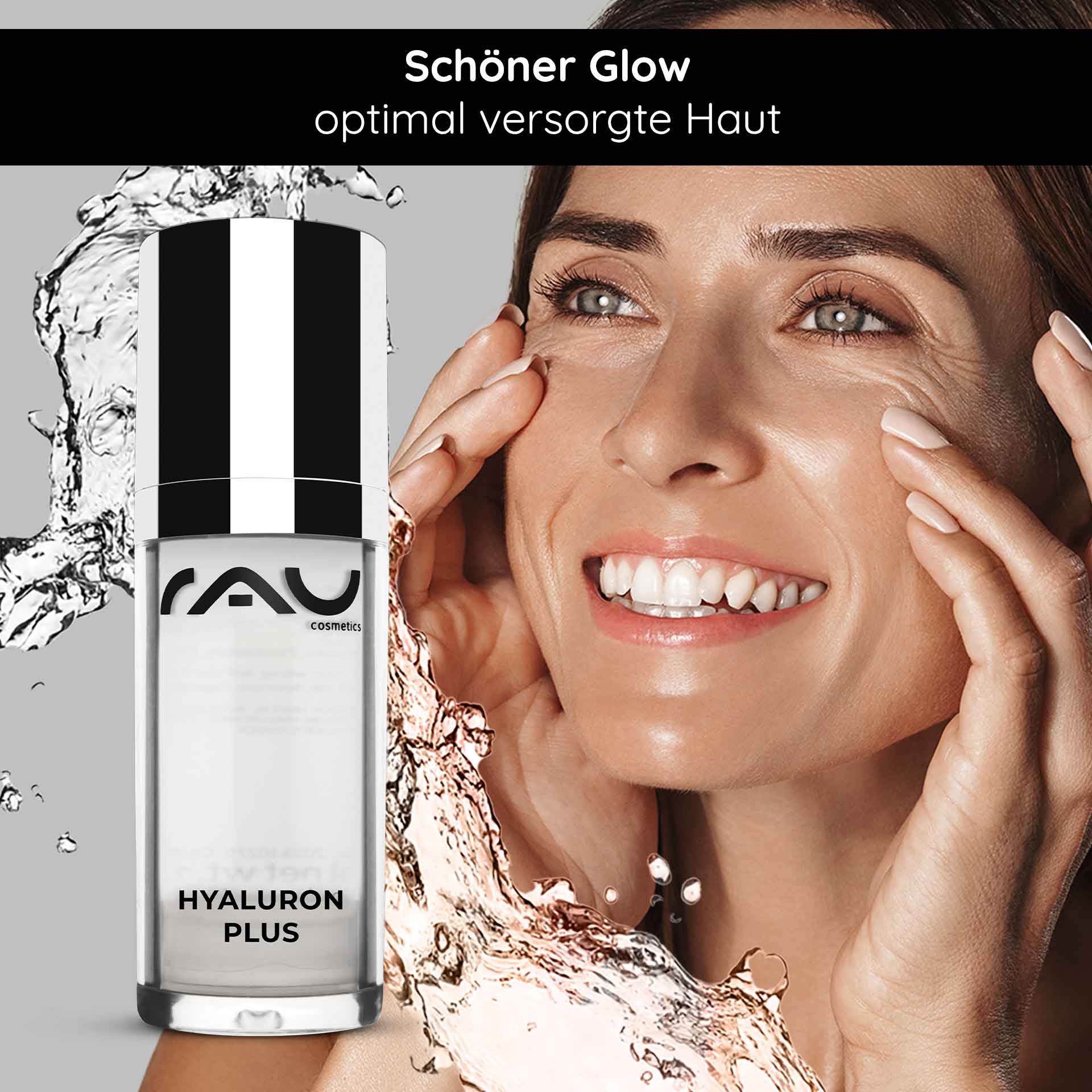 Гель для мгновенного лифтинга Hyaluron Plus 30 мл RAU Cosmetics Hyaluron Plus 30 ml – Gesichtsserum mit hoch- und niedermolekularer Hyaluronsäure für intensive Feuchtigkeit und Soforteffekt. Abbildung des Produkts in einem eleganten Airless-Spender mit transparentem Gel.