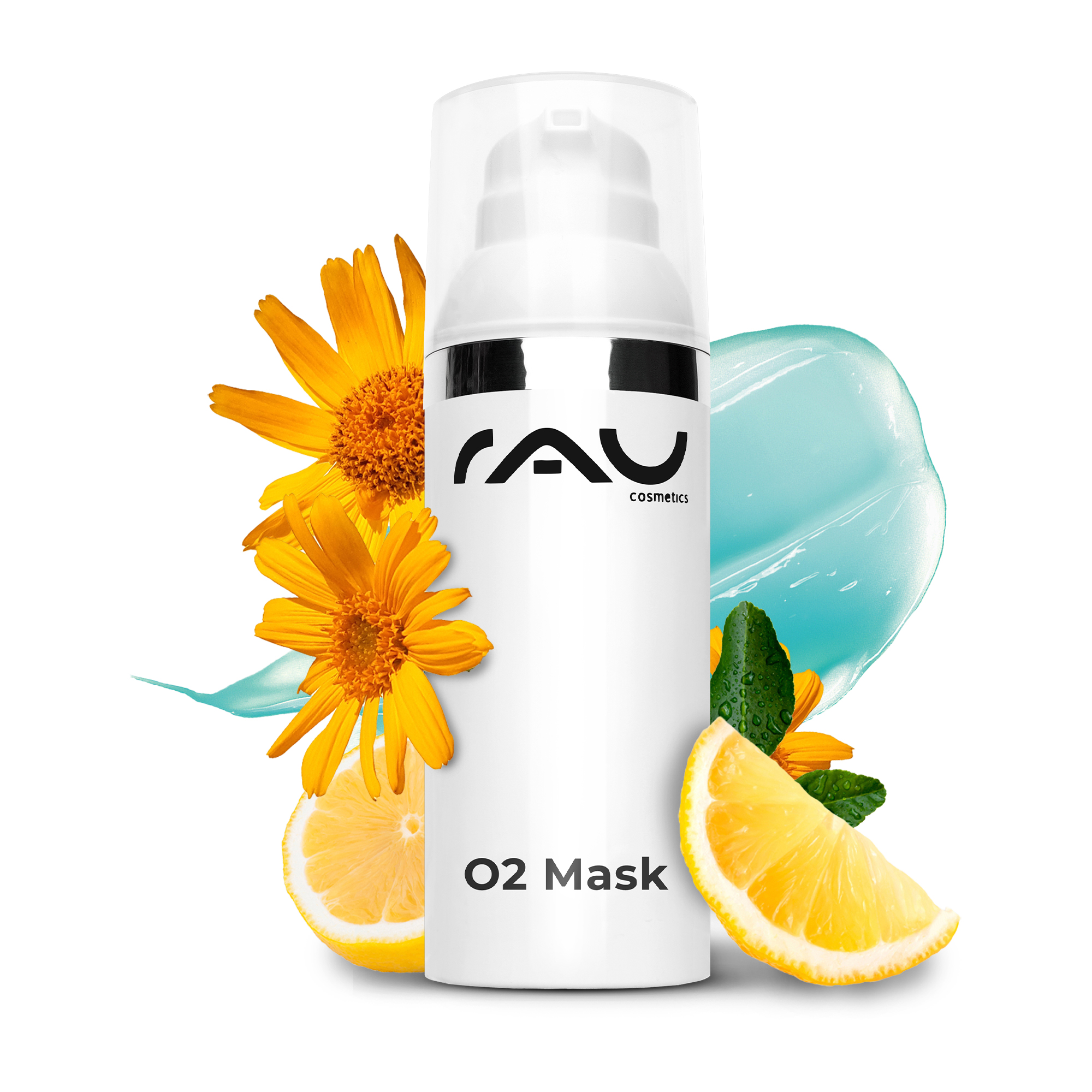 O2 Mask 50 мл Маска с алоэ вера, арникой и гинкго Zitrusfrucht, Pflanze, Produzieren, Flasche, Gänseblümchen