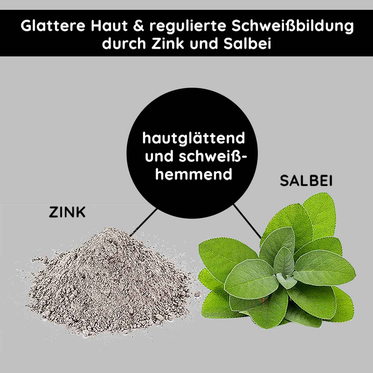 Минеральная маска для лица 200 мл Матирующая маска для лица Glattere Haut und regulierte Schweißbildung durch Zink und Salbei, mit Text "hautglättend und schweißhemmend".